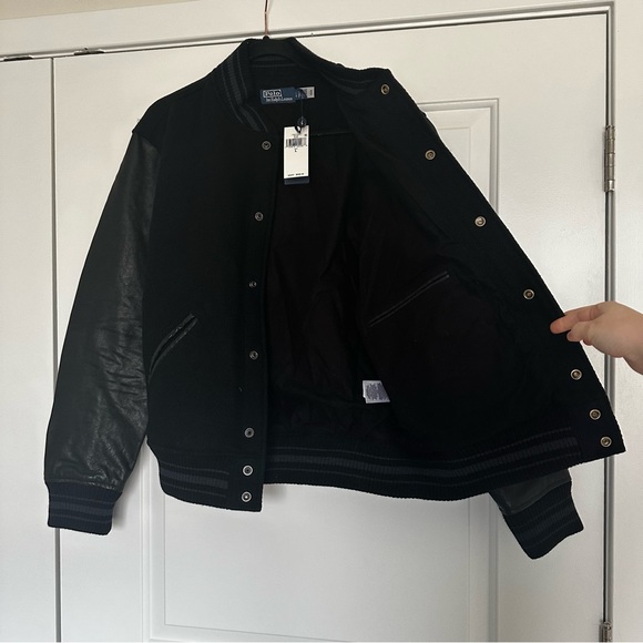 Polo Ralph Lauren The Iconic Letterman Jack Black Wool & Leather Bomber Jacket - Picture 7 of 12